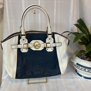 Michael Michael Kors Hamilton Navy and White Women's Satchel Bag